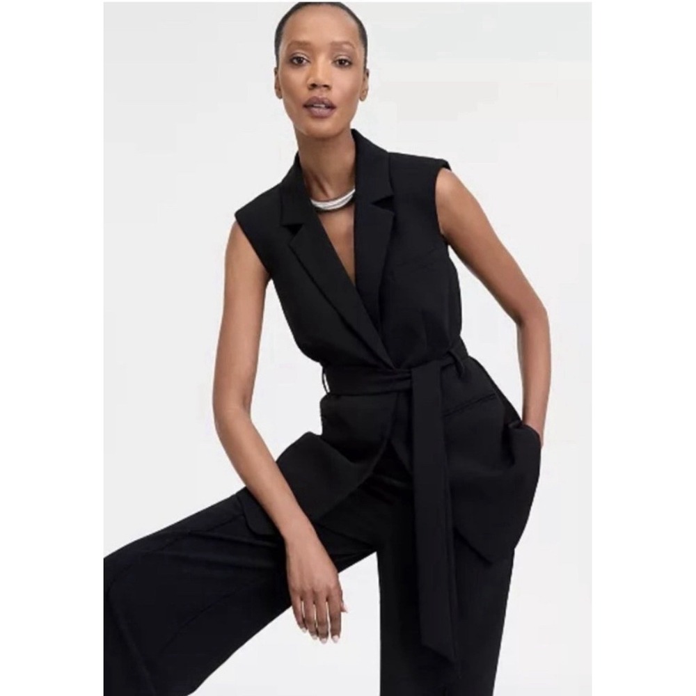 Women's G by Guess Black Sleeveless Myrtle Blazer Tie Waist Vest M